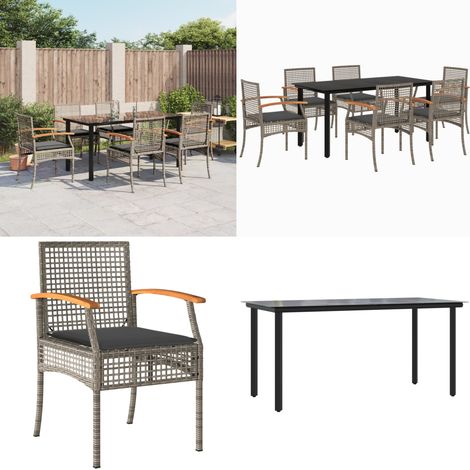 Ensemble à manger de jardin et coussins 7 pcs gris rotin - Chaise de jardin - Table de jardin (1/5)