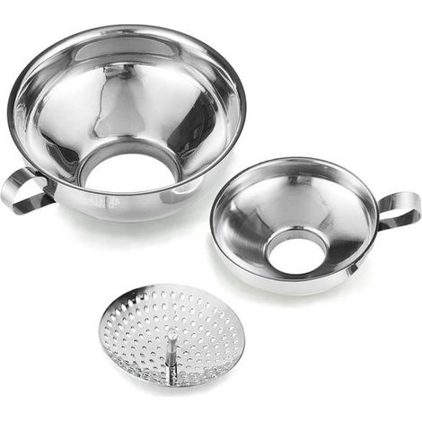 Imbuto per conserve in acciaio inox con filtro, ampia apertura, imbuto da cucina con ampia apertura, set da 3 pezzi per la conservazione di marmellate. (1/5)