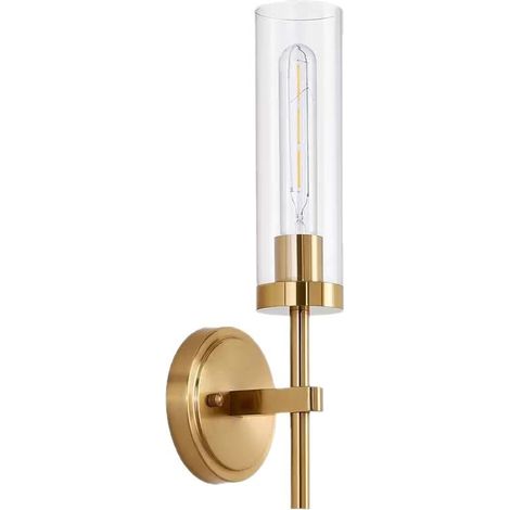 Applique Murale Salle de Bain, Luminaire Intérieure Laiton avec Abat-jour en Verre Droit (1/5)