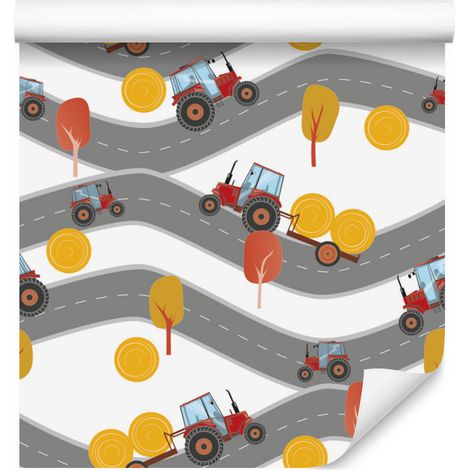 Papier peint Tracteurs rouges sur la route pour salon et chambre 50x1000 cm (1/5)