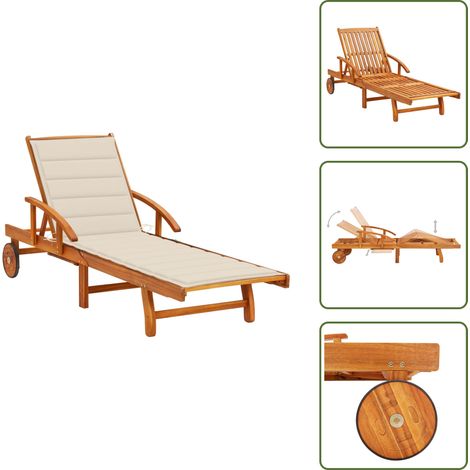 The Living Store Tumbona de jardín con cojín madera maciza de acacia - Tumbona de madera