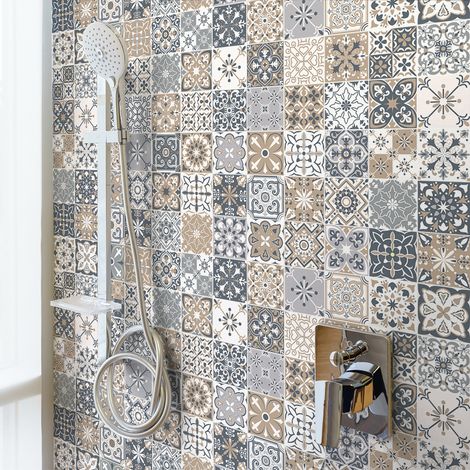 Sticker Mural Carrelage adhésif Cuisine Salle de Bain - 60 STICKERS CARREAUX DE CIMENT AZULEJOS GORGIANA - 60stickers20x20cm (1/5)