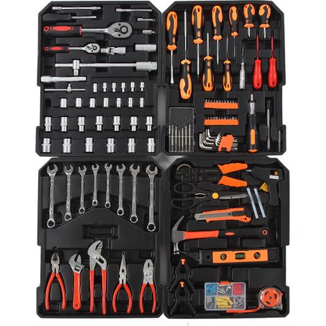 Coffret à outils 163 pièces, mallette de rangement portable, kit multifonction pour réparation auto et moto, valise à roulettes. (1/5)