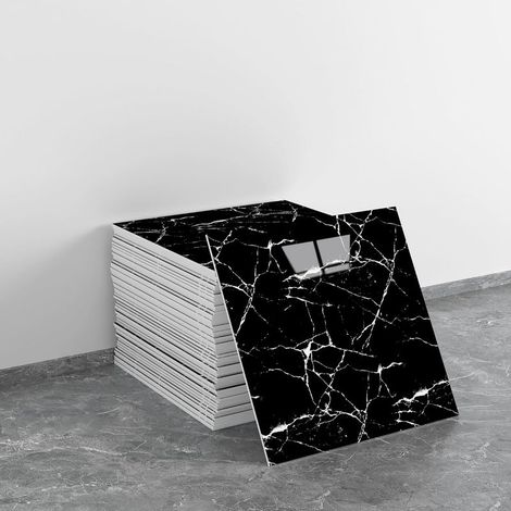 Kaelt - Lot de 20 panneaux muraux de douche en PVC étanches, effet marbre, Carrelage mural adhésif pour salle de bain, chambre et cuisine, 11,8" x 11,8" Noir (1/5)