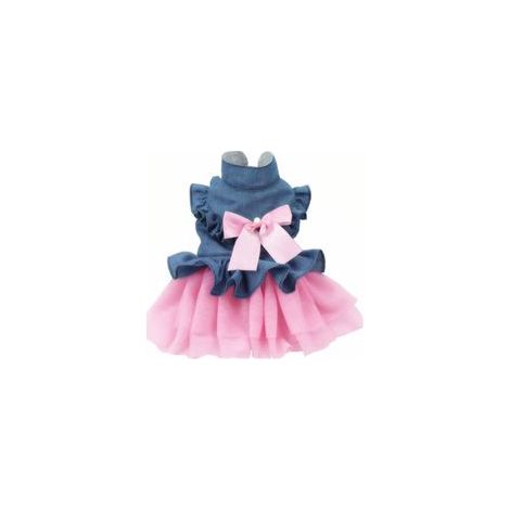 Haustier-Denimkleid mit süßem Schleifenknoten, bequemer Westenrock, Spitzenbesatz, Tutu, Sommer-Frühlingskleidung für Katzen und Hunde(S) (1/5)