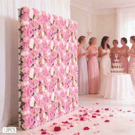 12Pcs Flower Wall Panels Pink Dahlia Rose Wall Backdrop Panels Wedding Decor (1/5)