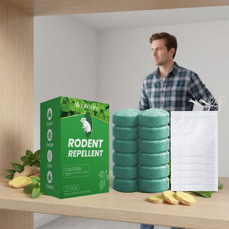 Portable rat repellent pellets, suitable for indoor, outdoor, and vehicle use, for home use without disturbance -- Rat repellent pellets 12 + Mesh bag 12 (1/5)