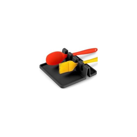 Repose-ustensiles de cuisine en silicone avec coussinet anti-gouttes, sans BPA, résistant à la chaleur, pour plusieurs ustensiles et porte-cuillère pour plaque de cuisson, noir (1/5)