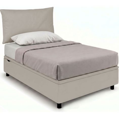 Letto 1 Piazza e Mezza Contenitore Imbottito 120x200 cm Similpelle Tortora Boxmax Testata Soft (1/5)