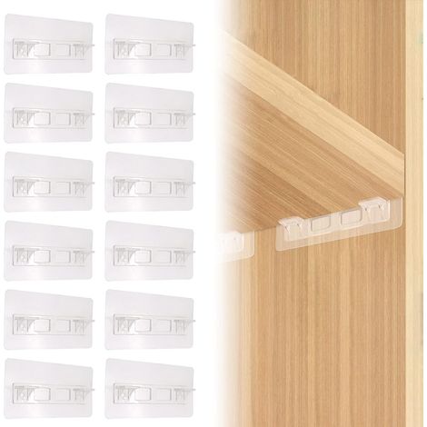 Punch Free Shelf Support Pegs Self Adhesive 12 Pieces Shelf Clips Kitchen Cabinet Book Shelves Bracket Pin Can Hold Up to 10 Pounds (1/5)