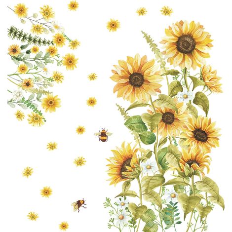 Ahlsen Un conjunto de pegatinas de pared de abejas y girasoles para sala de estar, dormitorio, oficina, ventana, hogar, decoración de paredes (1/5)