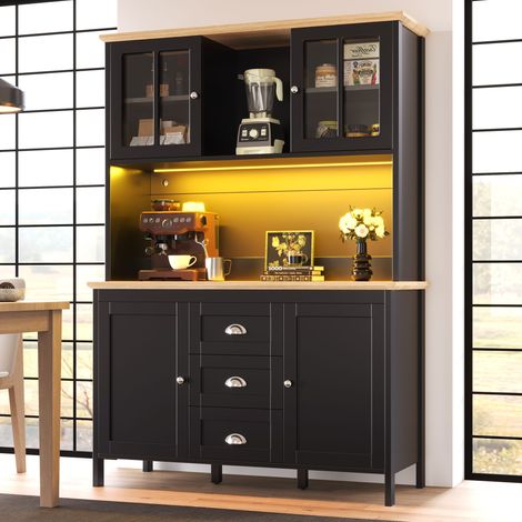 REDOM Vitrine 120x40x179 cm LED USB contrôlable par application, 4 portes, 3 tiroirs, MDF et métal, noir (1/5)