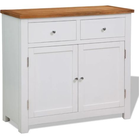 Commode 2 portes 2 tiroirs acacia massif blanc et chêne clair Félicie (1/5)