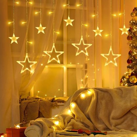 3.5m Étoiles Rideau Lumières, Noël Star Rideaux, Lumières Rideau Lumineux LED,Lumineuse Lumière Guirlande de Noël LED Étoile Lune pour Noël Décoration, Partie (1/4)