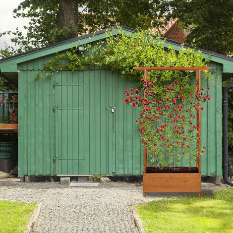 Jardiniere avec treillis et auvent - bois de sapin pour balcon
