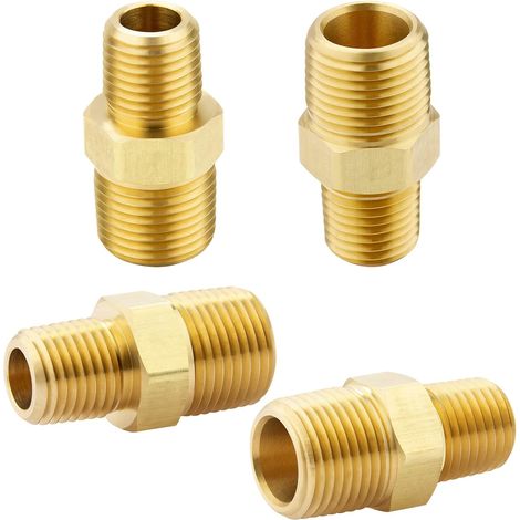 Sechskantverbinder aus massivem Messing, 3/8 NPT x 1/4 NPT, Rohrverbinder aus massivem Messing, Verbinder mit gleichen Enden, 4-teiliges Set