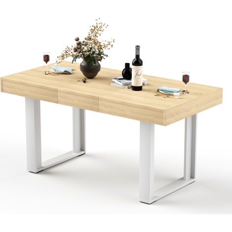 CHICFURN Tavolo da pranzo allungabile 120-160 cm in pannello di particelle naturale e bianco (1/5)