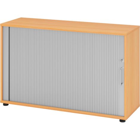 bümö Rollladenschrank office - 2 Ordnerhöhen   Buche/Silber (1/5)