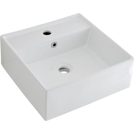 Milano Dalton White Ceramic 410mm Square Countertop Wall Mounted Bathroom Basin Sink - Basin Only (1/4)