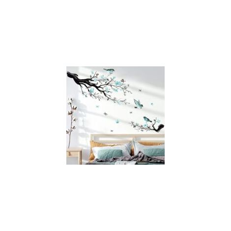 Autocollants Muraux Branche de Fleur Autocollant Mural Fleurs Bleue-Crezuo