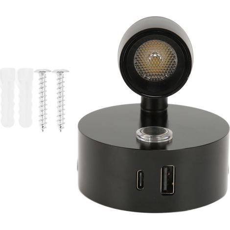Lampe de lecture pour camping-car, avec Port USB de Type C, veilleuse bleue, 3 couleurs, lampe de bateau à gradation, Surface polie, interrupteur tactile, DC12-24V, noire (1/5)