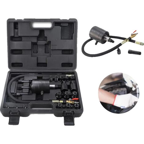 Extracteur de injecteur diesel pneumatique, matériau en acier, dimensions compactes, compatibilité avec divers injecteurs de carburant, fonctionne à 5-8 bars, comprend 19 adaptateurs (1/5)
