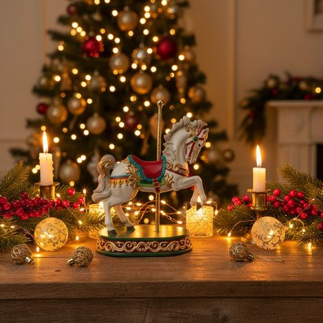 EDG Enzo De Gasperi Cavallo Giostra Natalizio H40x30x19 cm Verde Rosso – Decorazione di Natale (1/3)
