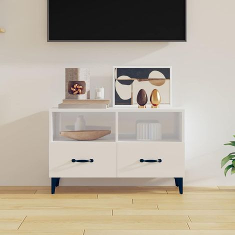 vidaXL TV Cabinet High Gloss White 80x36x50 cm Engineered Wood (1/5)