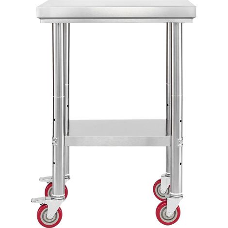 Table inox 61 x 45 cm, établi préparation alimentaire avec roulettes et étagère réglable, restaurant hôtel garage (1/5)