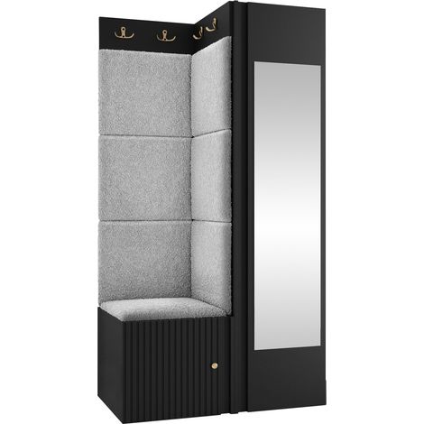 Conjunto para recibidor Hartford 391, Negro, 186x82x46cm, Espejo, Aglomerado laminado, Tapiz, Colocada, Montada en la pared