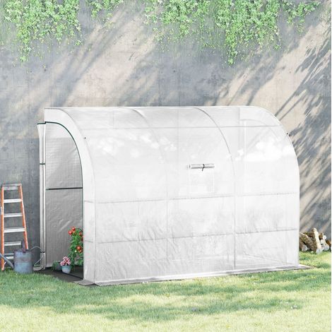 Invernadero de jardín 300x150x213 cm, con estantes, puertas con cremallera, ventana enrollable, plástico blanco (1/5)