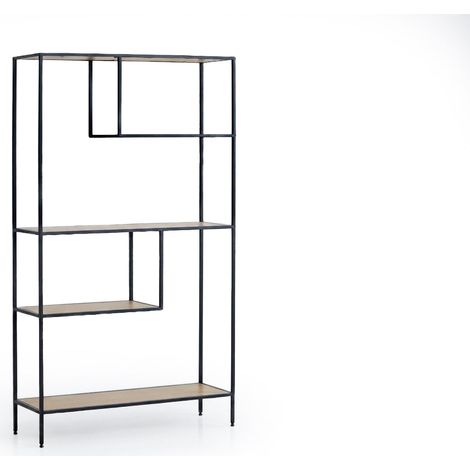 Estanteria Abierta Nancy en Madera y Metal, Diseño Industrial, 178cm, Roble y Negro (1/4)
