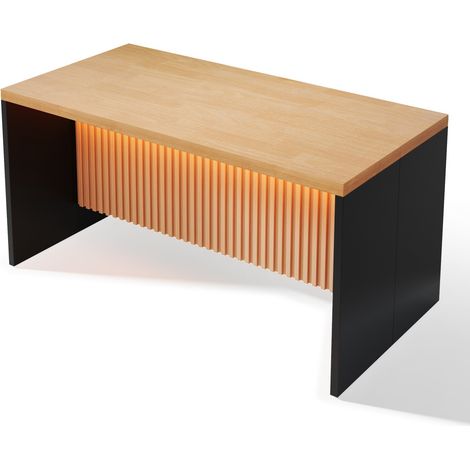 Industrielle Kücheninsel 155x80x90 cm aus MDF in Schwarz/Holzoptik mit LED, 2 Steckdosen, 2 USB (1/5)