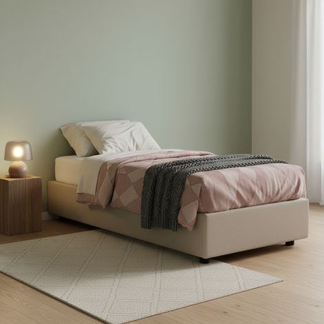 Talamo Italia Cama individual Diletta, Cama contenedor con tapizado en ecopiel, 100% Made in Italy, Apertura lateral, adecuado para colchón 80x190 cm, Tórtola, con embalaje reforzado (1/3)