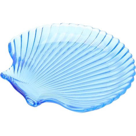 Assiette Plate en Verre Bleu de Coquillage pour Décor de Table, Facile à Nettoyer, Élégante Pendaison de Crémaillère (1/5)