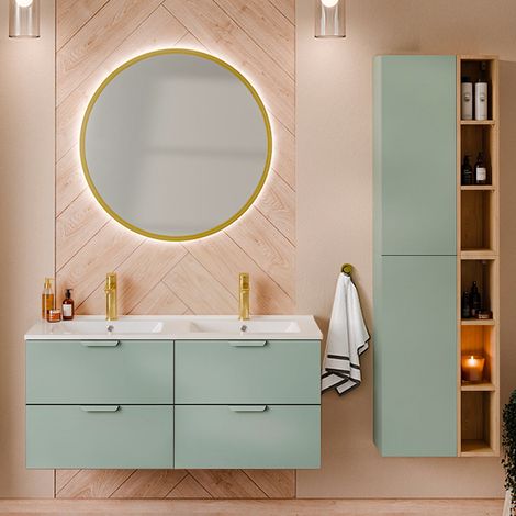 Lavabo doble encastrado de 120 cm con pedestal Oria en verde mate (1/5)