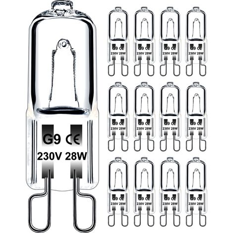 Ampoule G9 28W 230V Dimmable Blanc Chaud, Ampoule Halogène G9 Tolérance de 300°C, Ampoule Four G9 Pour Four Micro-ondes Cuisinière Plafonniers, Lot de 12 [Classe énergétique G]