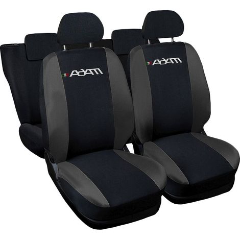 Lupex shop - Coprisedili Auto Compatibili per Adam, Made In Italy, anteriori e posteriori con copri poggiatesta incluso, tessuto poliestere, Nero - Grigio Scuro (1/4)