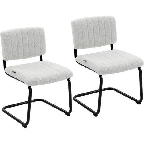 Chaises de salle à manger modernes en porte-à-faux (lot de 2) à dossier haut, revêtues d'un tissu texturé effet peau de mouton adaptées à la cuisine ou à la salle à manger coloris beige. (1/5)