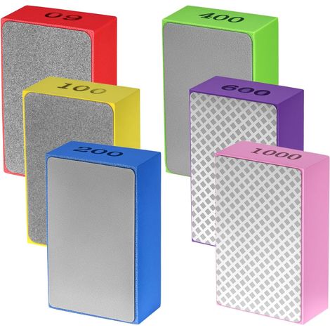 Lot de 6 Cales à Poncer Diamant (Grains 60-1000) – Tampons de Polissage Manuel pour Granit, Marbre, Verre et Carrelage – Blocs d'Ébavurage pour Finition de Bordure et Rénovation
