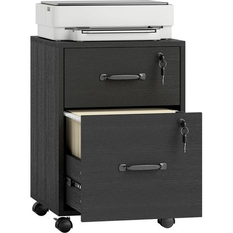 Pour dossiers suspendus lettre meuble de rangement bureau compact et mobile à 2 tiroirs avec 4 roulettes verrouillables noir (1/5)