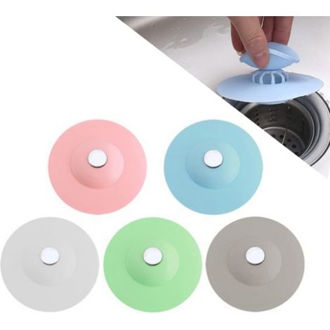 Lot de 5 siphons de sol en silicone pour cuisine avec fermeture à bouton et salle de bain (1/5)