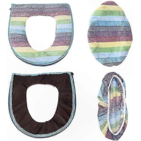 Set mit 2 weichen Samt-Toilettensitzbezügen, Regenbogenfarbene Badezimmerdekoration mit blauem Reißverschluss (1/5)