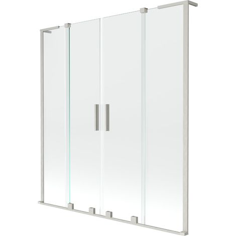 Mexen Velar L Duo paratia per vasca da bagno, scorrevole a 2 ante 150 x 150 cm, trasparente, nichel spazzolato (1/2)