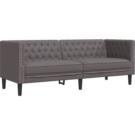 Canapé  Sofa à 3 places Chesterfield gris similicuir
