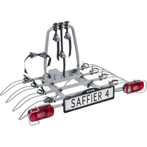 Eufab – Porte-vélos basculant 4 vélos sur attelage – Accès coffre facilité – Rails télescopiques pour empattement jusqu'à 127 cm – Antivol inclus (1/6)