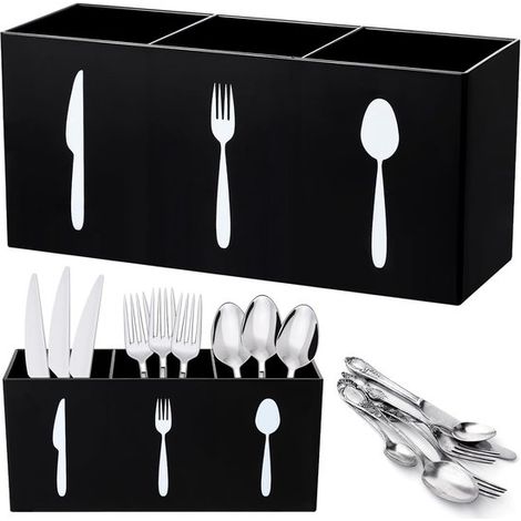 Besteckkasten aus Acryl,silberner Besteckhalter,3-teilige Besteckaufbewahrungsbox,geeignet für Schränke,für Restaurants (schwarz)
