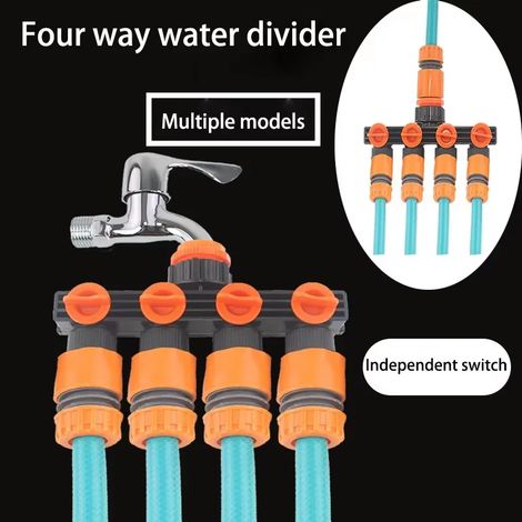 (1 pièce) Robinet de jardin à quatre voies avec raccord d'irrigation domestique pour arroser, laver et faire couler de l'eau de voiture (1/3)