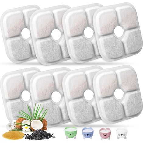 Lot de 9 filtres de rechange pour fontaine à eau de 2,5 l avec motif moustaches triple action pour fontaine à eau pour chat (1/5)