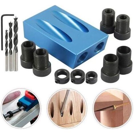 Kit de gabarit de trou de poche 14 pièces - Angle de localisation de poinon à 15° Outil de travail du bois Trou de vis Positionneur de gabarit Kit de perage Pinces de gabarit pour le travail du bois - (1/5)